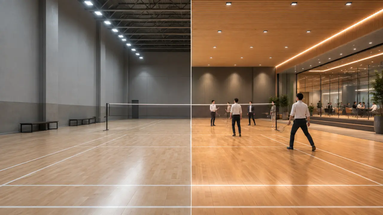 Court de badminton homologué utilisé pour un séminaire d'entreprise
