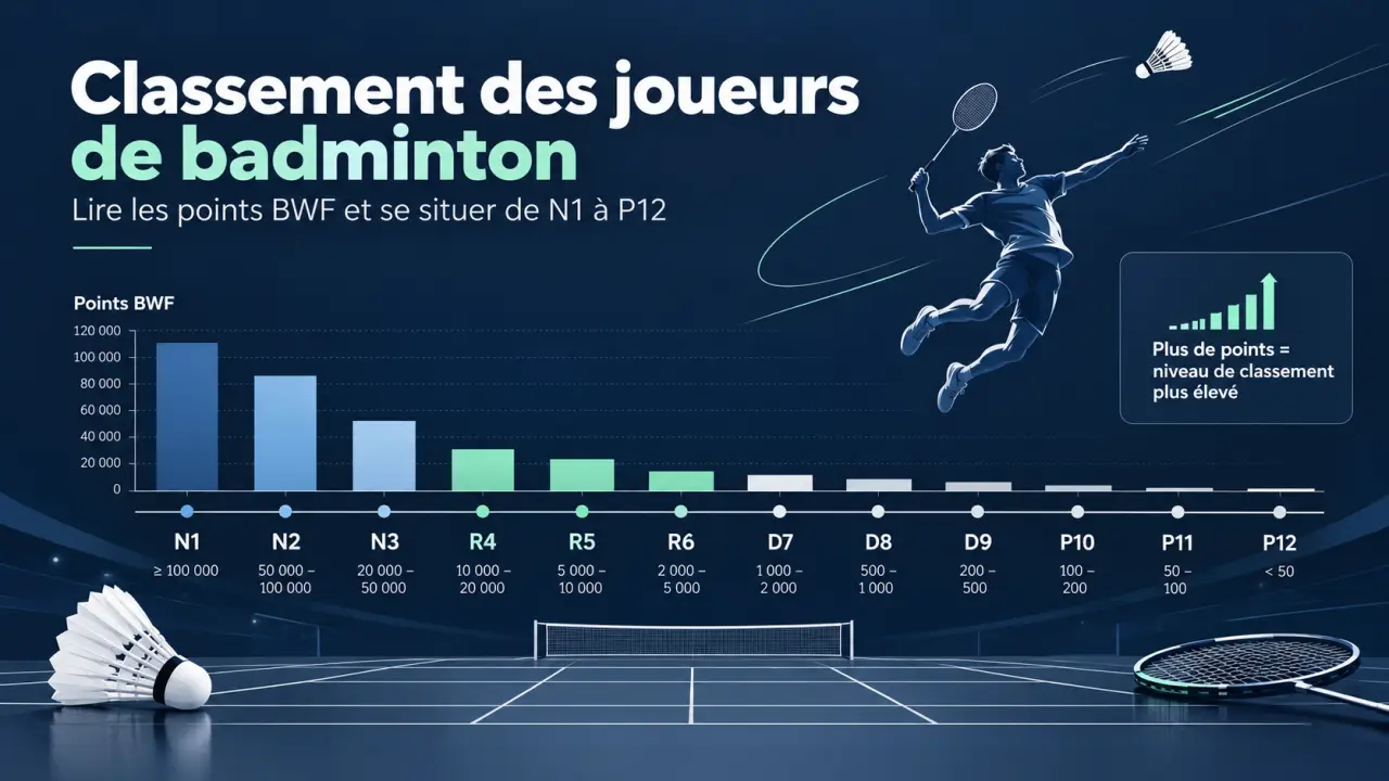 Classement des joueurs de badminton : lire les points BWF et se situer de N1 à P12