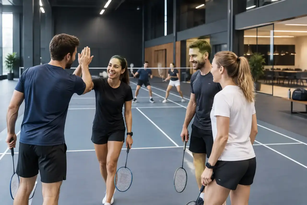 Équipe de collaborateurs participant à une activité de badminton en entreprise